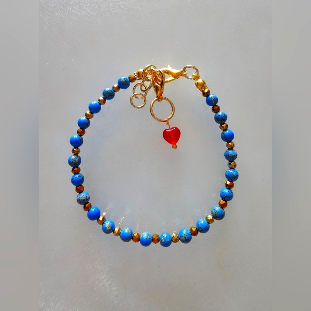 Bohemian Trinkets Blue Apatite and Gold Beaded Bracelet